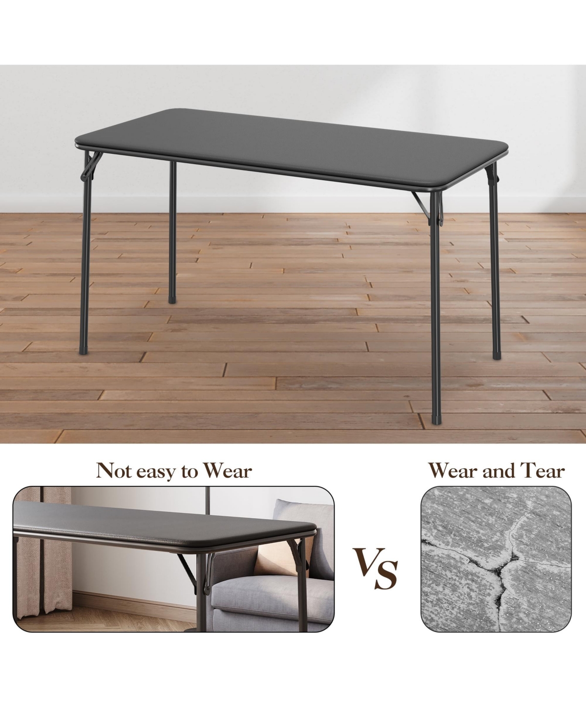 gaomon Folding Table, 47 Inch Card Table with Pu Padded Tabletop, Portable Multifunctional Game Table