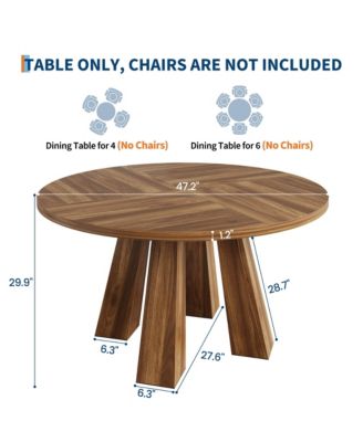 Round Dining Table for 4-6 People, 47 Inches Dining Room Table with Wooden Pedestal Base