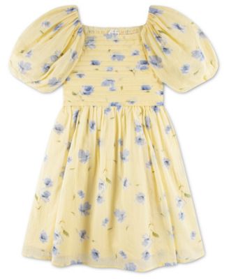 Girls' Square Neck Puff-Sleeve Dress