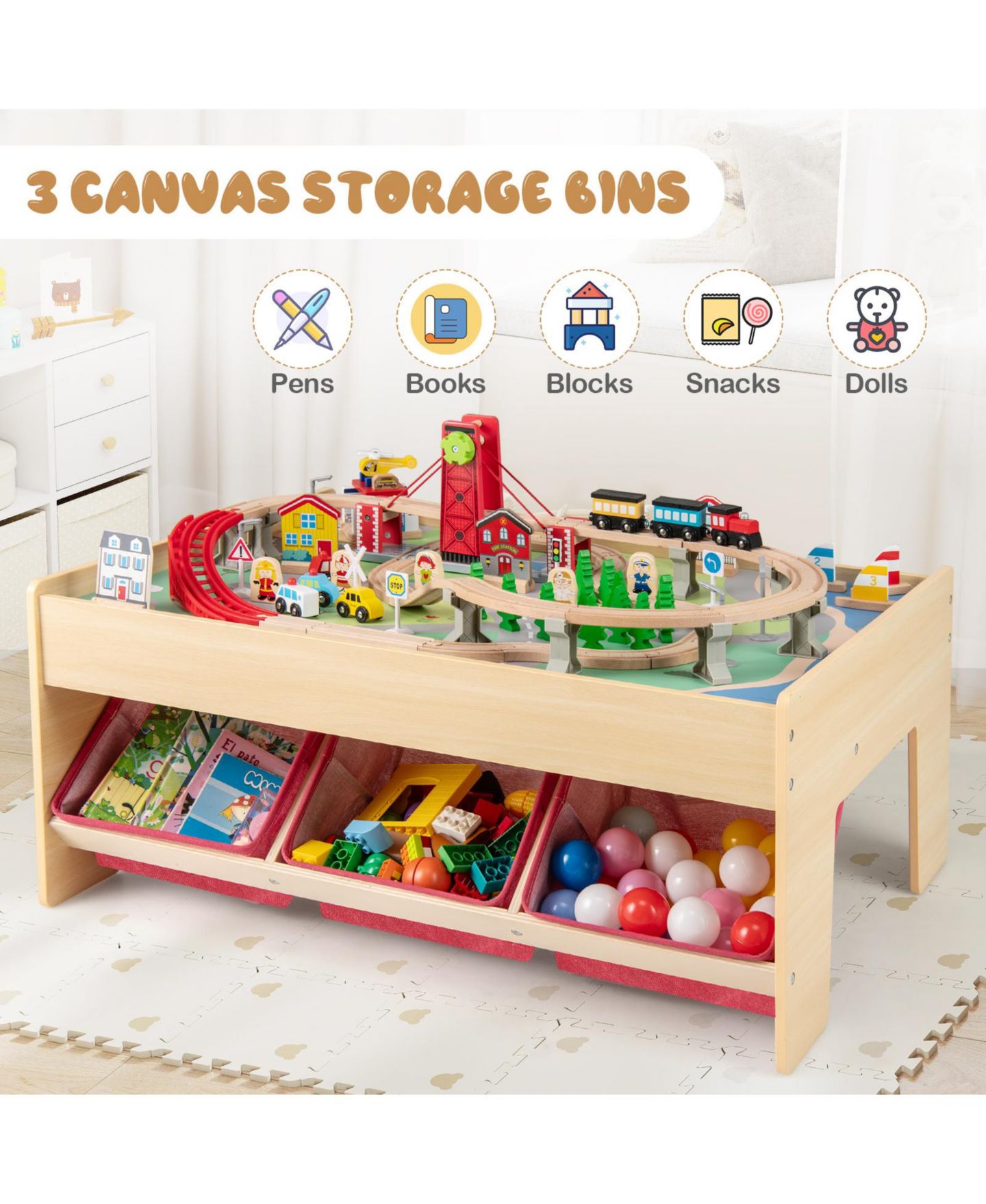 Детская игрушка Mecale Reversible-Tabletop Magnetic-Train Activity Table with Working Crane, цвет: Коричневый — фото 4