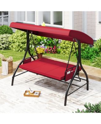 3-Piece Patio Swing with Canopy, Removable Cushions & Side Pockets
