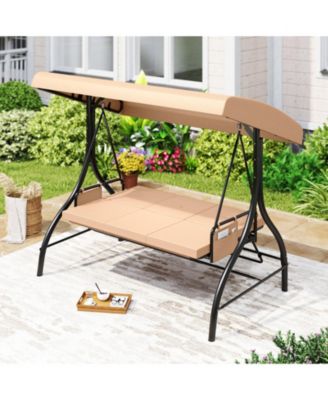 3-Piece Patio Swing with Canopy, Removable Cushions & Side Pockets