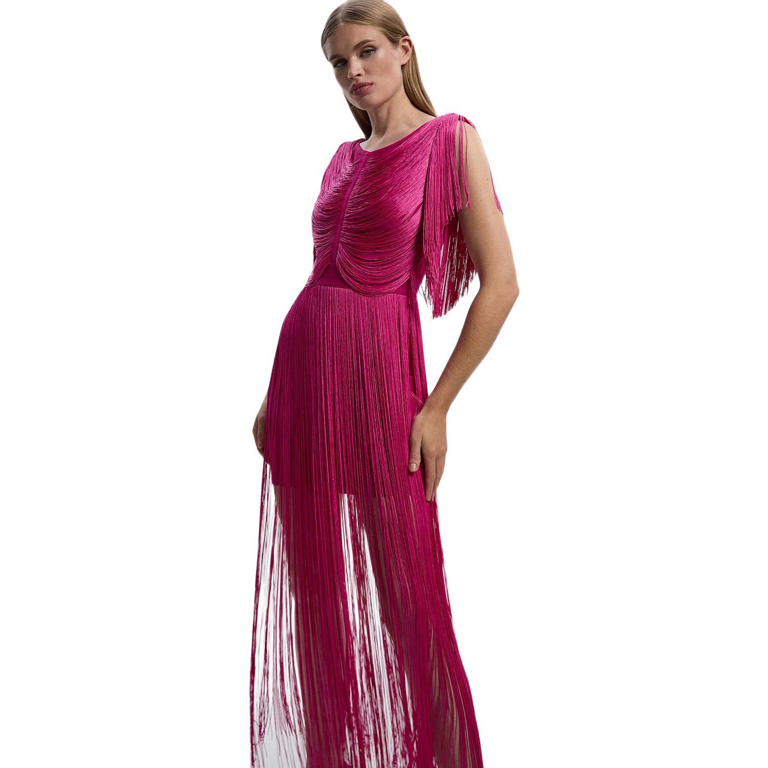 Women's Maxi Draped Fringe Knitted Mini Dress