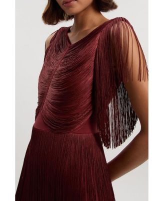 Women's Maxi Draped Fringe Knitted Mini Dress