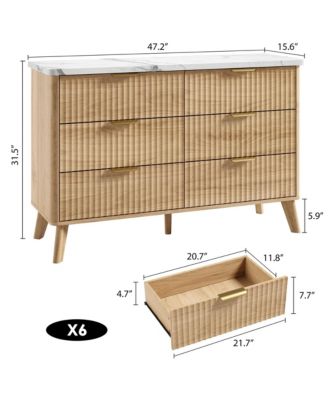 Fluted Dresser for Bedroom, 6 Deep Drawer Modern Wood Storage Chest