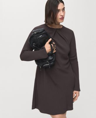 Women's Draped Neck Long-Sleeved Dress