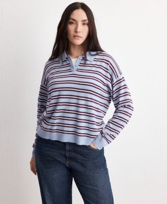 Women's Striped Polo-Neck Sweater