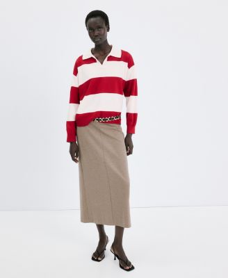 Women's Striped Polo-Neck Sweater