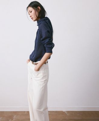 Women's Tie Neck Collar Striped Blouse