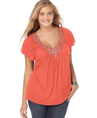 embellished v neck top