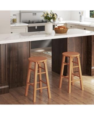 Set of 2 Outdoor 24-Inch Wood Bar Stools with Footrest