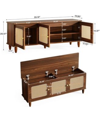 Shoe Storage Bench - Rattan Shoe Cabinet with Lift Top and 3 Doors Design for Entryway, Living Room