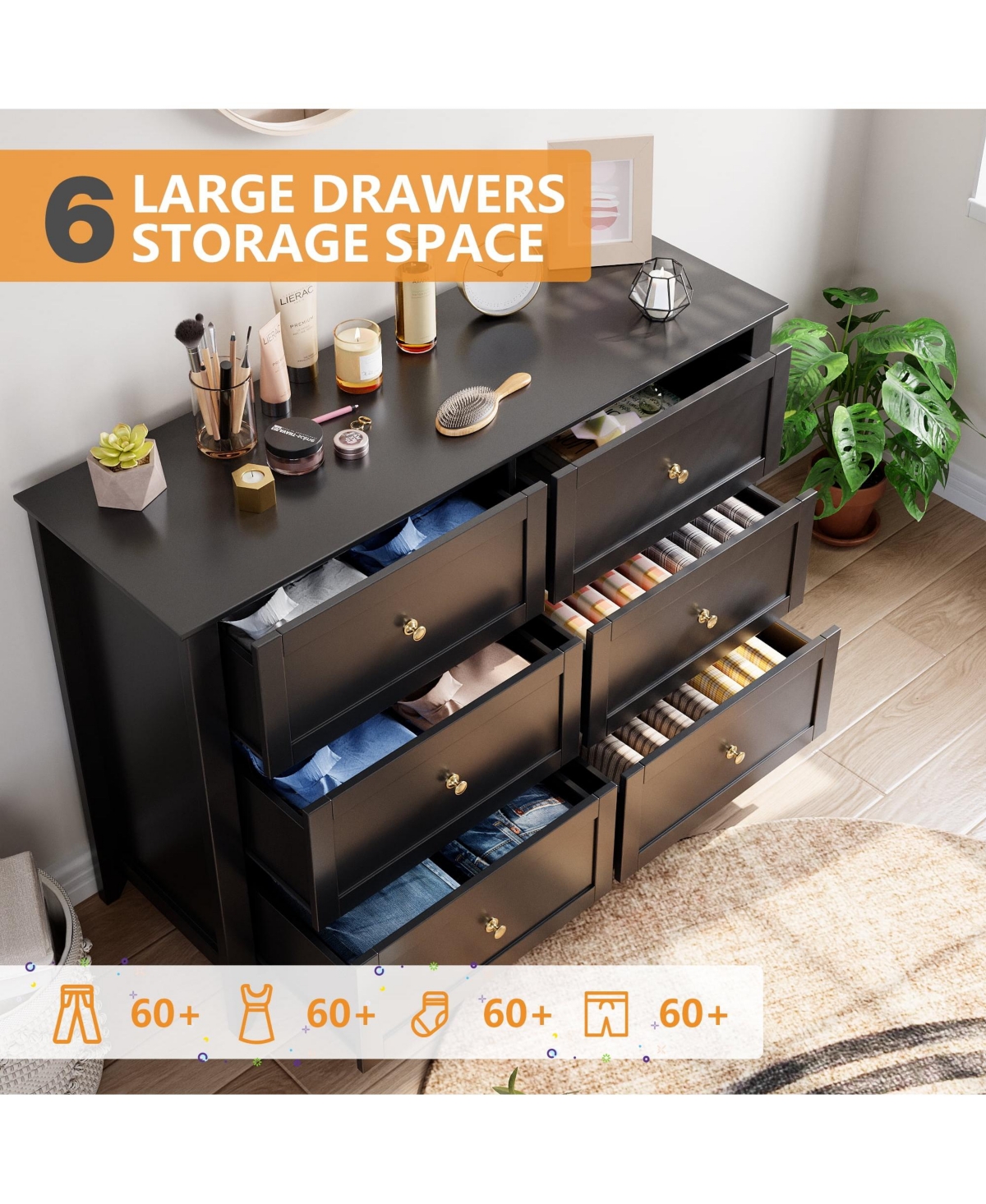gaomon 6 Drawers Modern Dresser for Bedroom,Big Storage Dressers Organizer with Deep Drawers & Handles