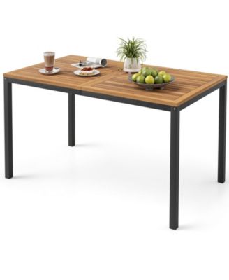 Set Of 4 Patio Furniture Set Acacia Wood & Metal Frame Umbrella 1 table