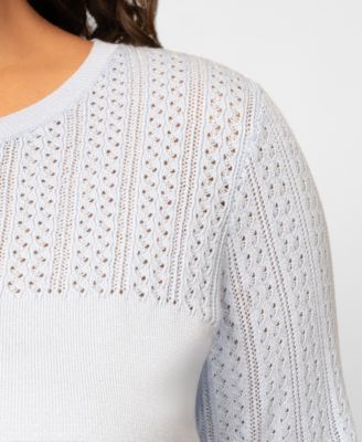 Plus Size Mixed Cable Round Hem Crewneck Sweater