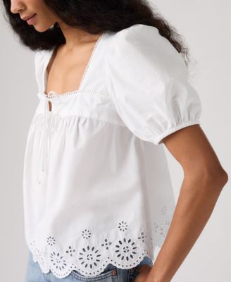 Women's Short-Sleeve Cutwork Blouse
