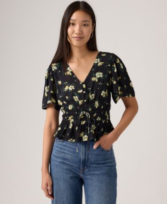 Women's V-Neck Floral-Print Short-Sleeve Blouse
