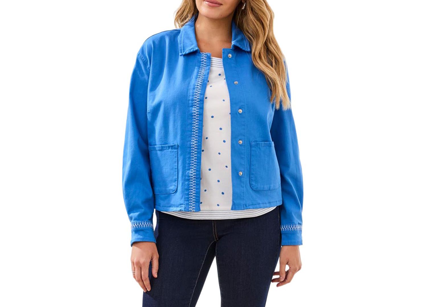 Women's Hidden Snap-Front Stretch Denim Jacket