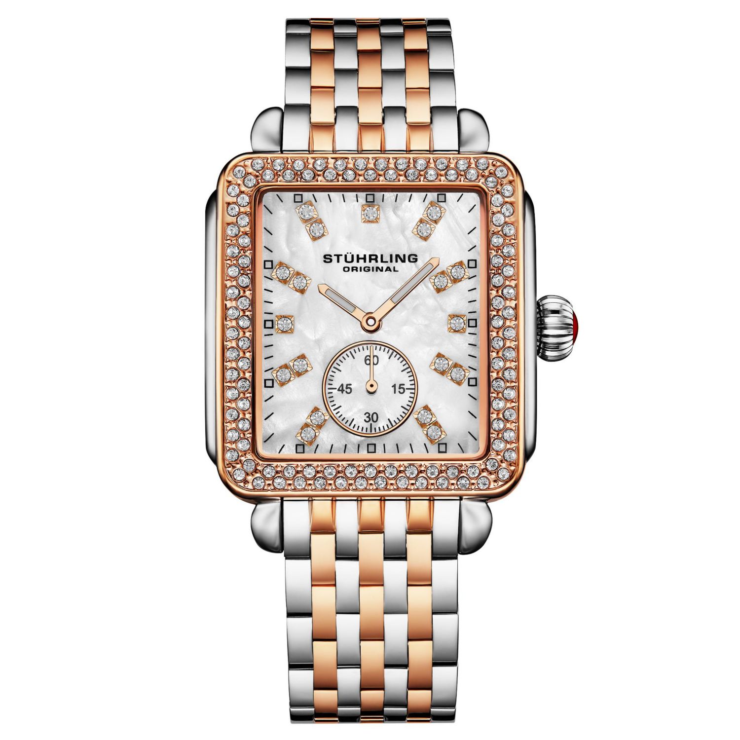 Women s 4090 34mm Crystal-Accented Rectangular Stainless Steel Bracelet Watch with Mother-of-Pearl Dial