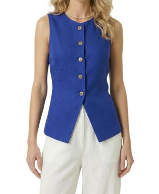 Women's Asymmetrical-Hem Sleeveless Button-Front Vest