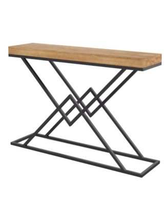 Solid Wood Console Table, 47.2" Industrial Entryway Table with Geometric Metal Frame