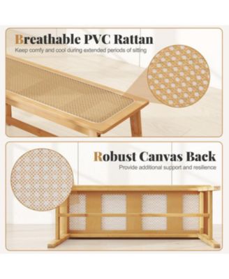 Indoor Outdoor Wicker Dining Bench with Handwoven Rattan Seat