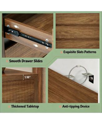 Fluted Nightstand, Oversized 3 Drawers Storage Cabinet, Mid Century Modern Wooden Bedside End Table for Bedroom, Living Room