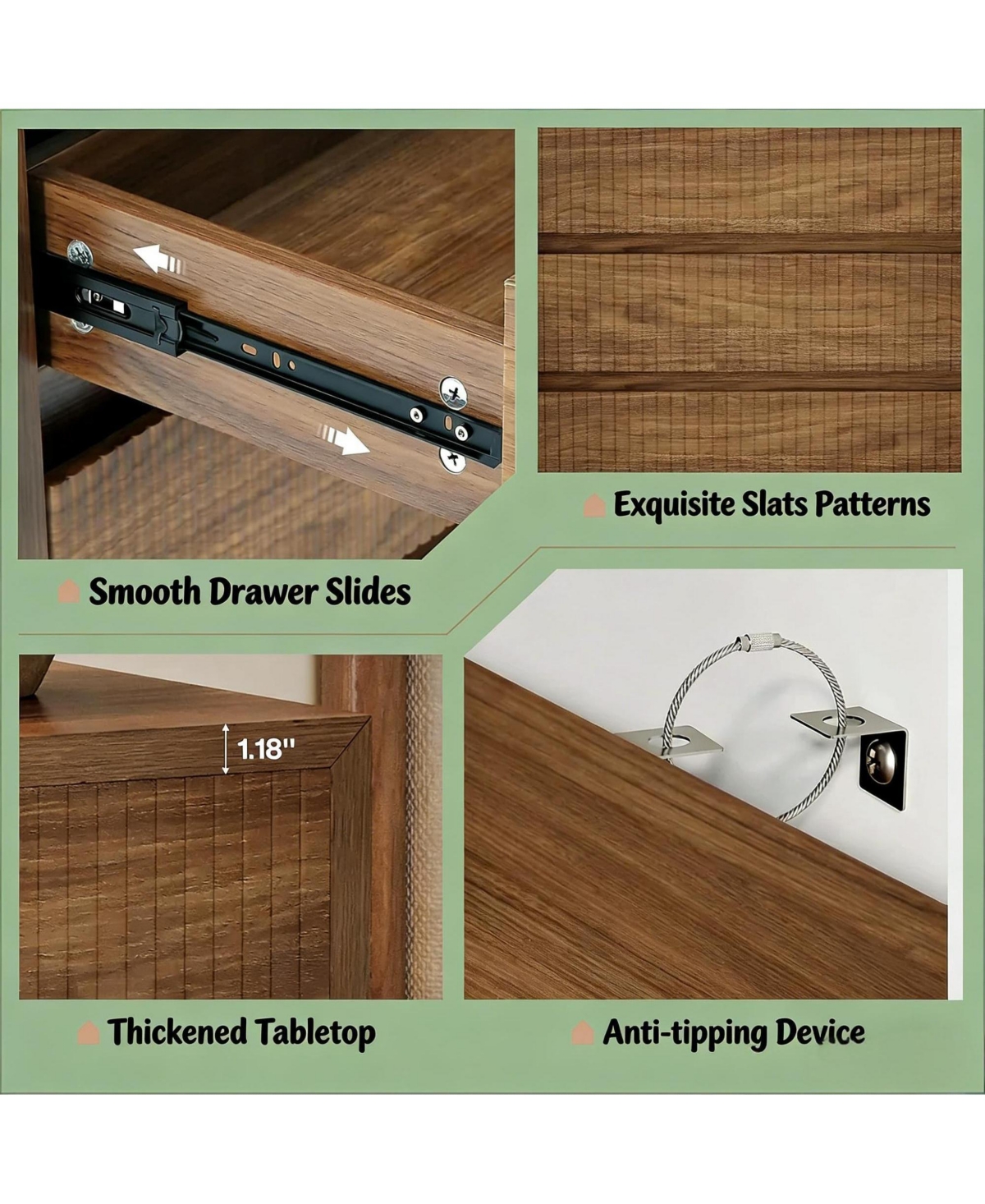 Rainsken Fluted Nightstand, Oversized 3 Drawers Storage Cabinet, Mid Century Modern Wooden Bedside End Table for Bedroom, Living Room