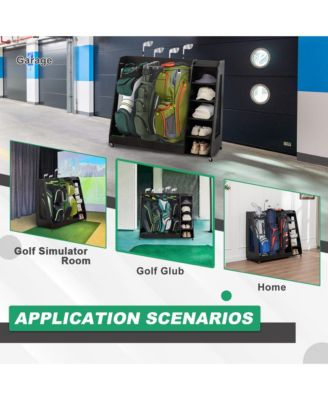 Golf Bag Storage Rack - Wooden Golf Clubs Organizer Fit 3 Golf Bags and Other Golfing Equipment Accessories for Garage, Club, Basement