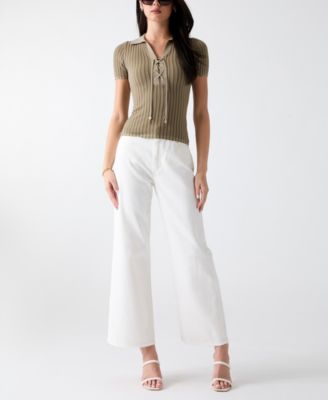 Women's Regina Short-Sleeve Polo Lace-Up Sweater