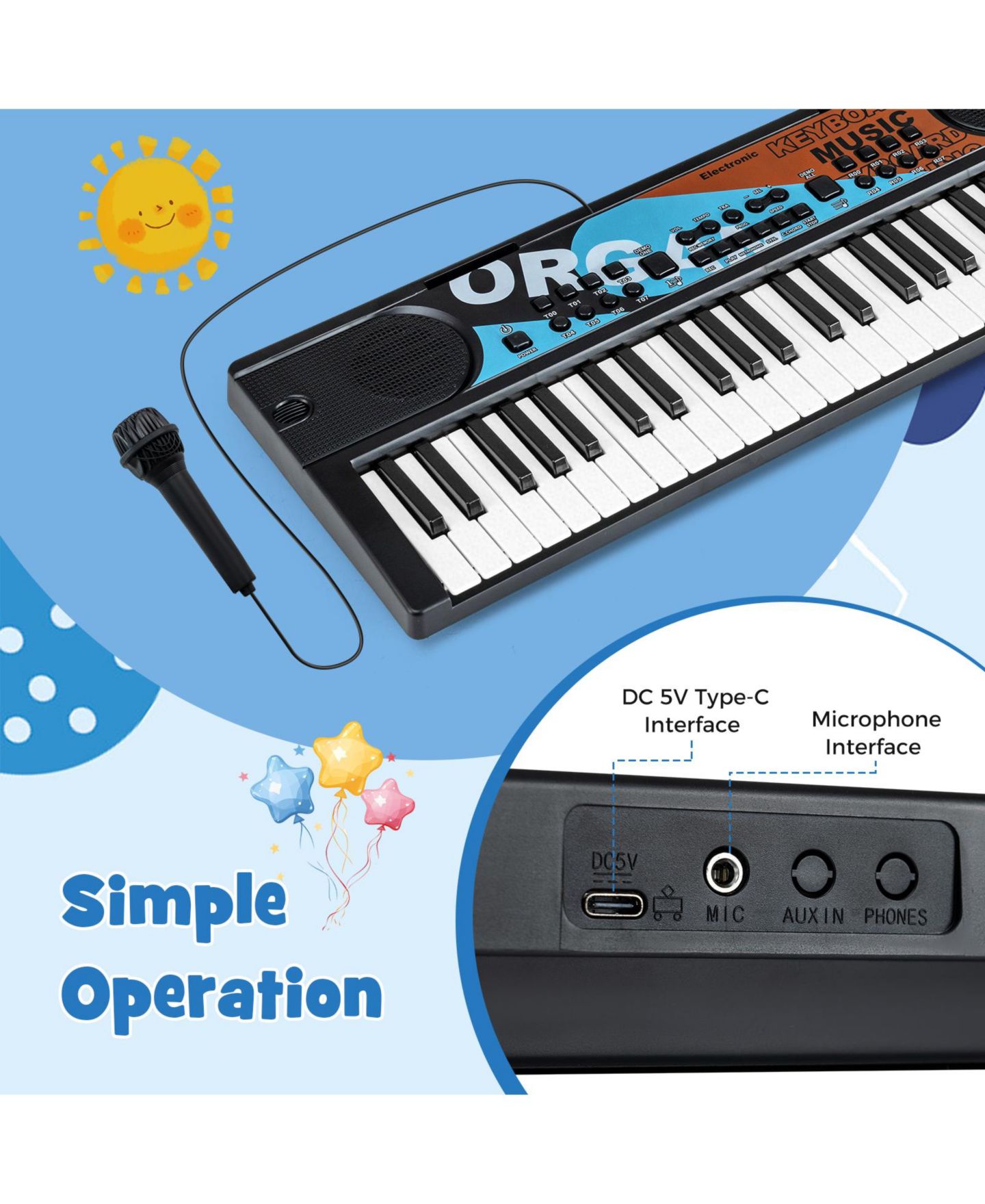 Детская игрушка Mecale 49-Key Portable Kids Electric Piano Keyboard with 8 Rhythms & 8 Tones for Easy Play, цвет: Чёрный — фото 3