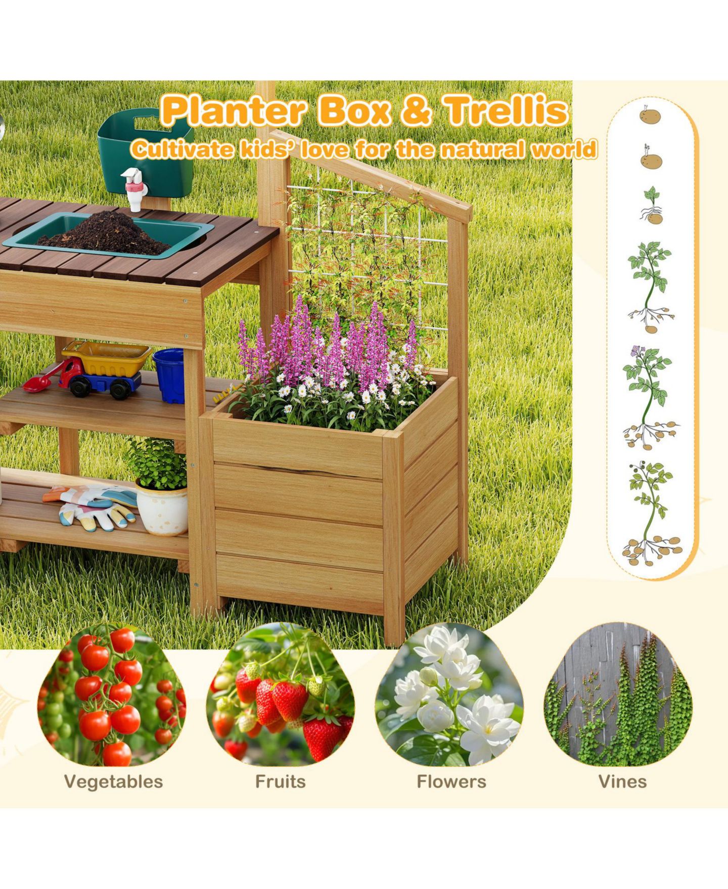 Игровой набор Mecale Mud Kitchen с ящиком для растений, 9 предметов, от 3 лет, цвет: Коричневый — фото 5