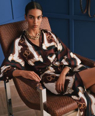 Women's Equestrian-Print Twill Midi Shirt Dress