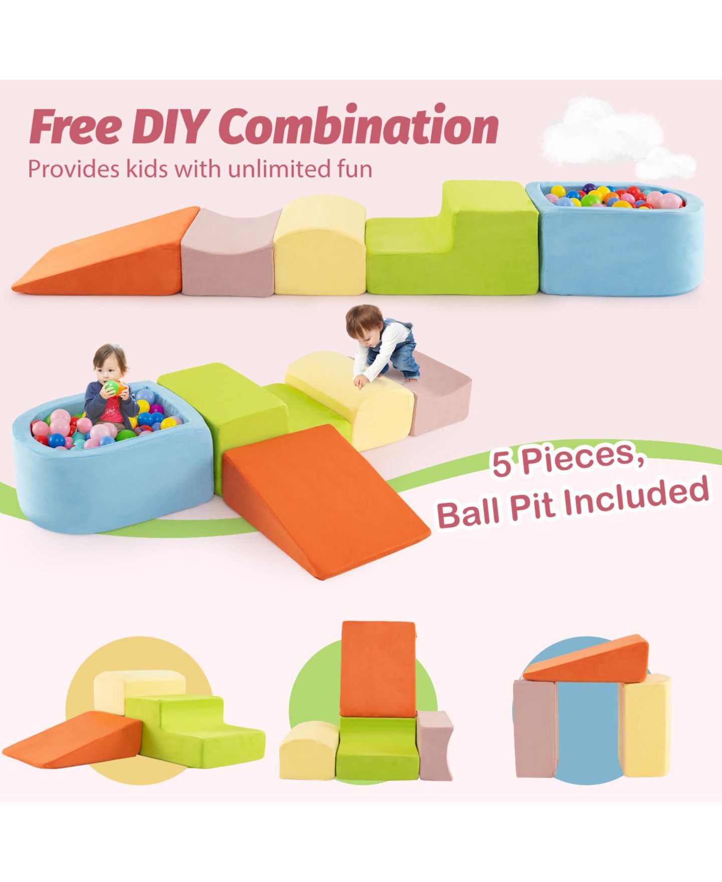 Детский игровой набор Mecale 5-Piece Climb and Crawl Playset with Ball Pit for Kids, цвет: Синий — фото 6