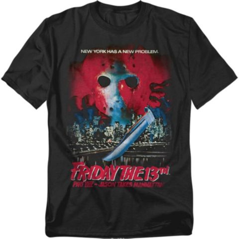 Мужская футболка Friday The 13th Big & Tall Part Viii Jason Takes Manhattan Vintage Poster, цвет: Чёрный