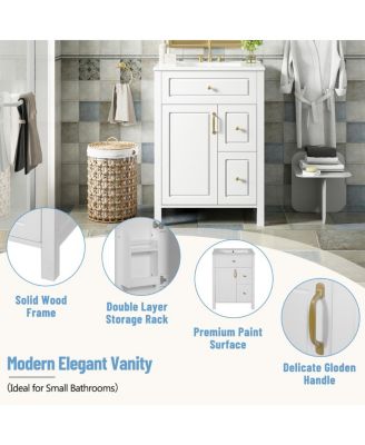 Bathroom Vanity with Ceramic Sink, Soft Close Door & Drawers, Double Storage Racks for Small