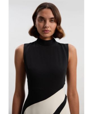 Women's High Neck Pleated Midi Dress