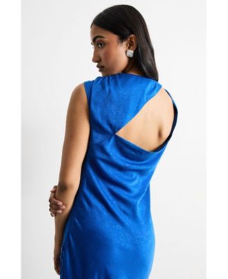 Women's Cowl Bias Satin Button Detail Dress