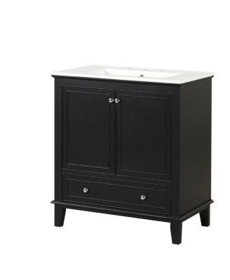 30" Bathroom Vanity with Sink, Multi-Functional Storage Cabinet with Doors and Drawer, Solid Wood & MDF for Small Bathrooms