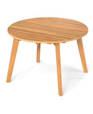 Outdoor Round Side Table in Acacia Wood with Slatted Design