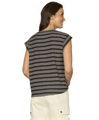 Petite Embroidered Knit Cap-Sleeve Top