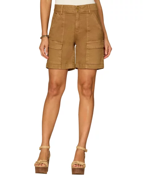 Petite Skyrise Double Button Flap Patch Pocket Cargo Shorts - Nutmeg