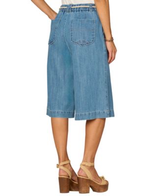 Petite Skyrise Relaxed Fit Rope Tie-Belt Denim Shorts