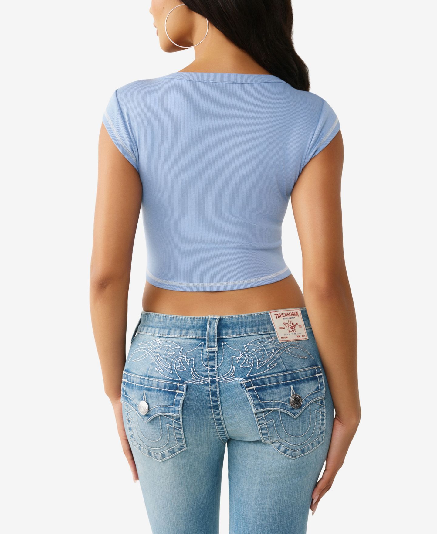 Женская футболка True Religion V-Notch Rib, цвет: Небесно-голубой — фото 4