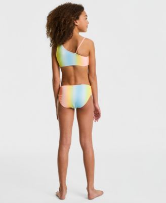Girls' 7-16 One-Shoulder Ombr&eacute; Stripe Swimsuit, 2-Piece Set