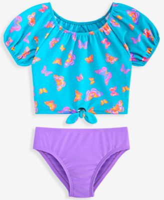 Girls' Toddler 2T-5T Puff-Sleeve Rashguard and Hipster Swim Bottom, 2-Piece Set