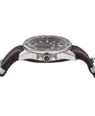 Men's Greca Force Black Matte Silver Stainless Steel Watch, 42mm