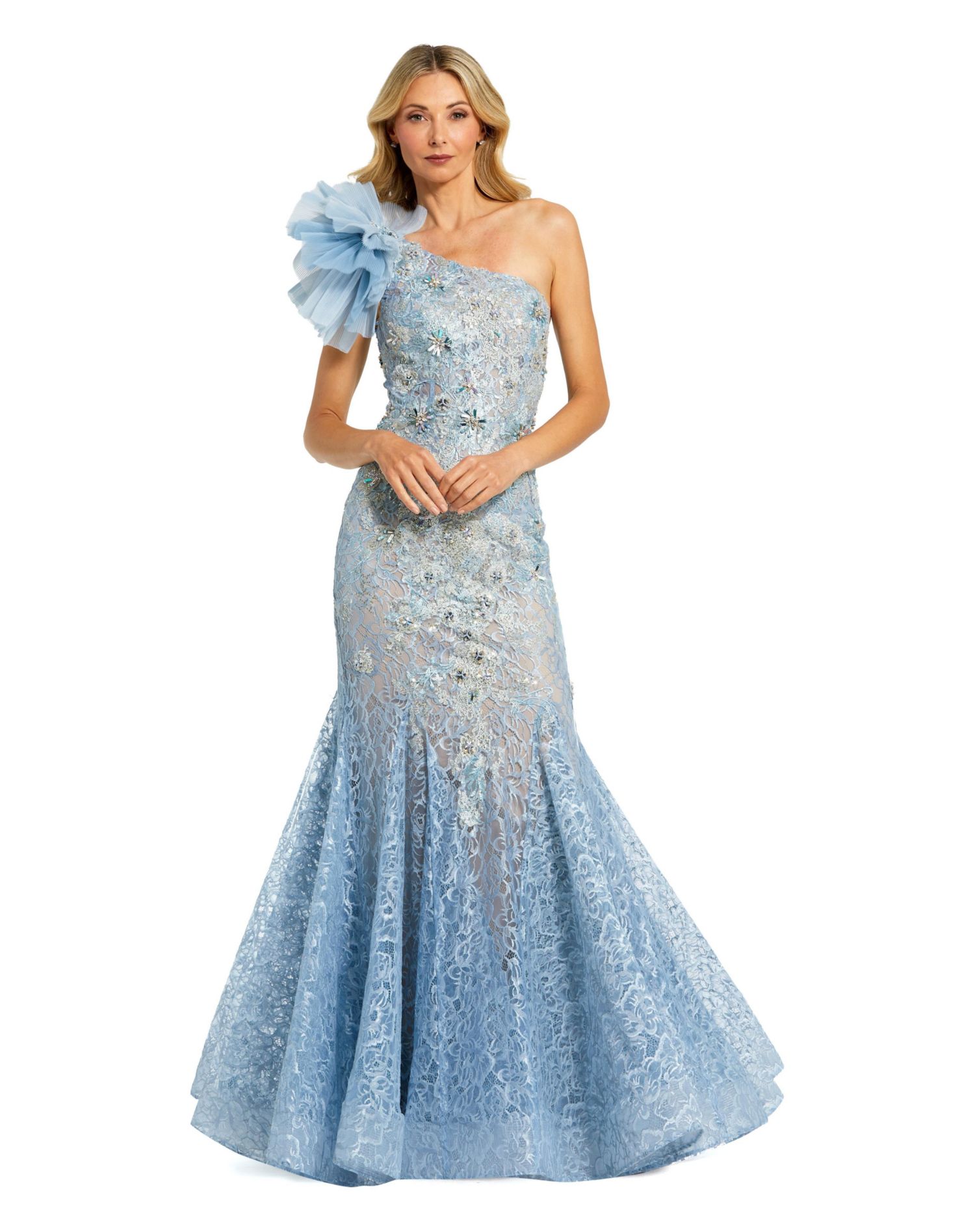 Women's Embellished Tulle Flower Detail Mermaid Gown