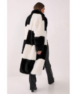 Women's Mono Check Faux Fur Coat