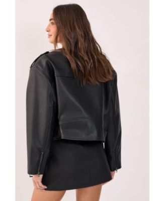 Women's Belted Faux Leather Biker Jacket